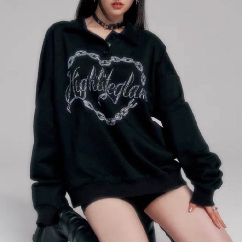 Vrock Heart Print Hoodie, Black